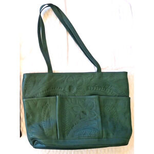 Labrado Tooled Leather Purse Green Teal Floral Large W/ Dust Bag